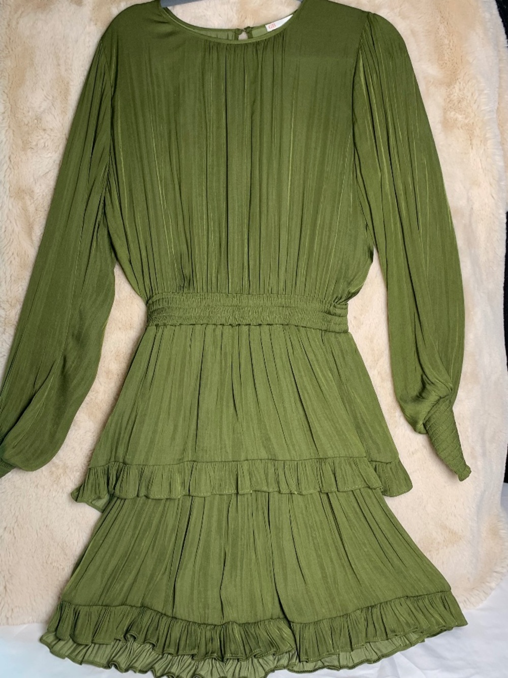 Gianni Bini Olive Green Long Sleeve Tiered Dress
